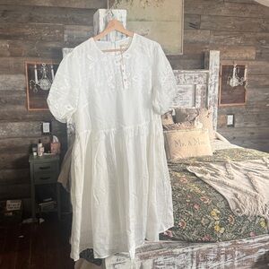 Anthropologie White Embroidered Dress